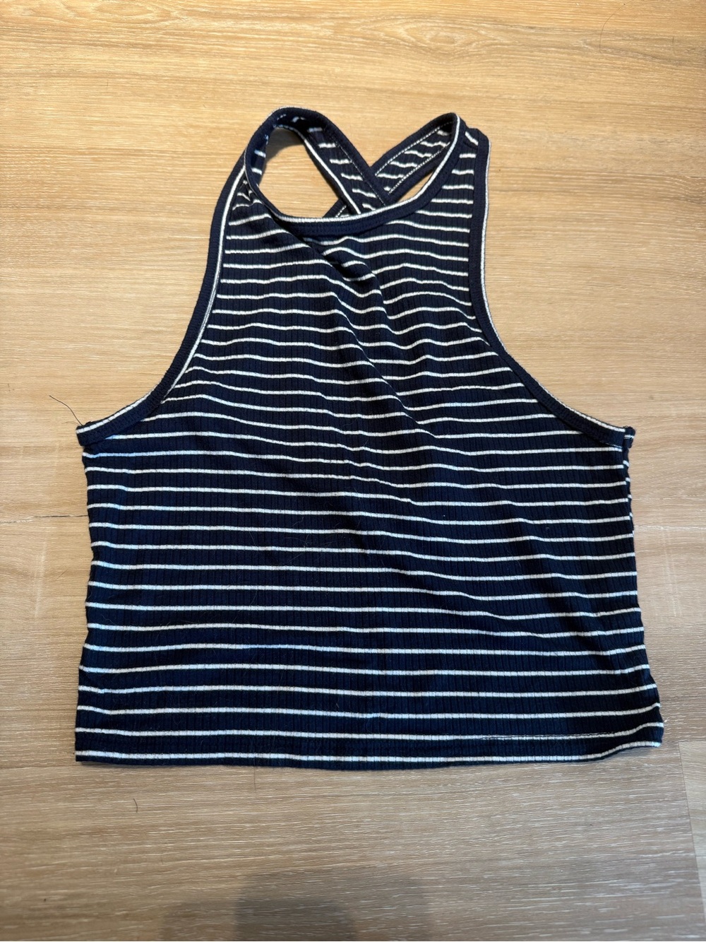 Striped Navy Crossback Rib Tank Top - Women